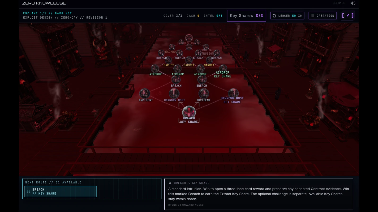 Branching paths and encounters across the red-lit Dark Net map.