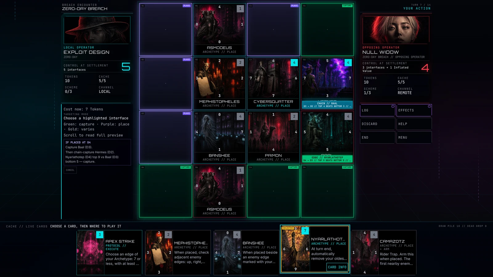 A tactical board position with remaining cards ready to deploy.